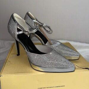 Cosy Island Sparkle Dazzling Silver Mary Jane Pumps Rhinestone Embellished heels